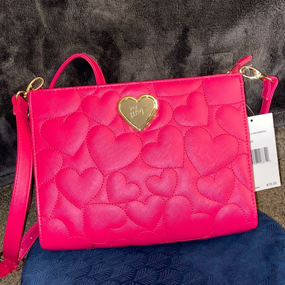 Pink Heart-Embellished Crossbody Bag